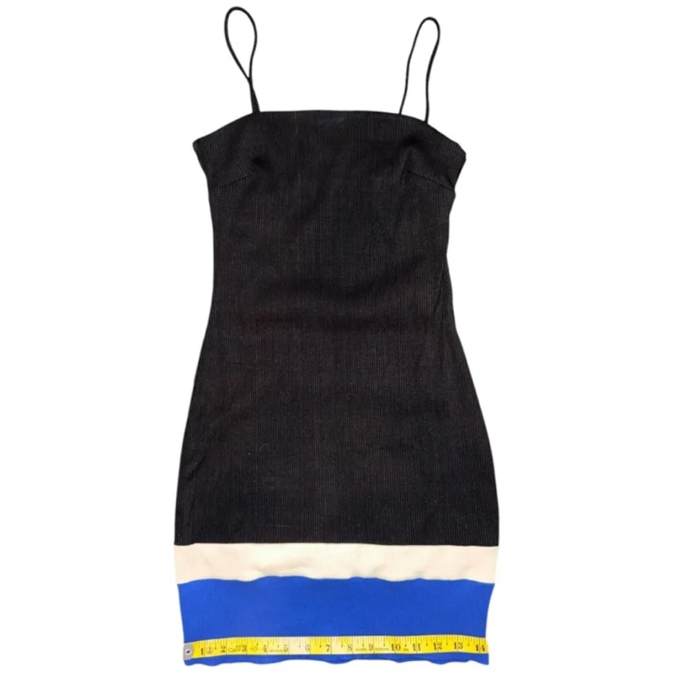 Black Strap Mini Dress with Blue & Cream Hem - Picture 8 of 12